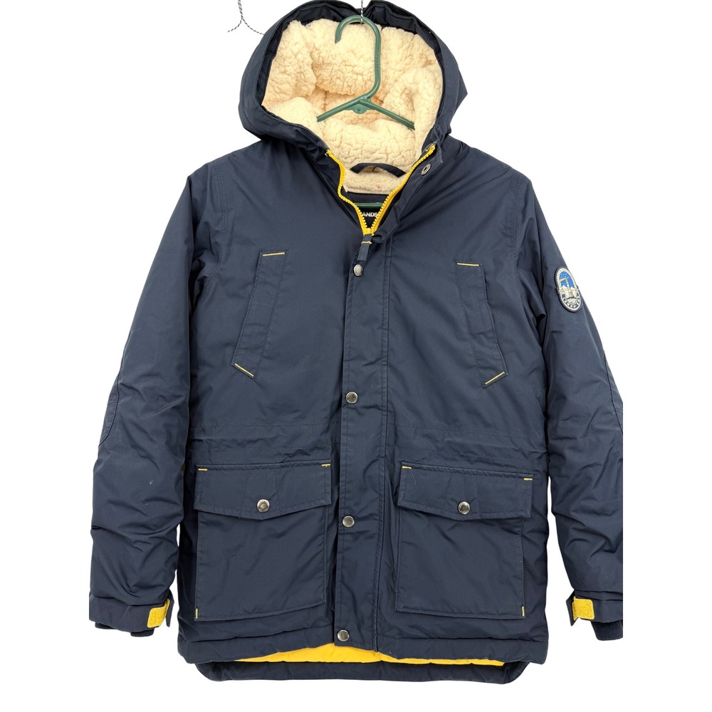 Lands End Kids Navy Blue Sherpa Lined Expedition Down Parka Jacket Medium 10-12